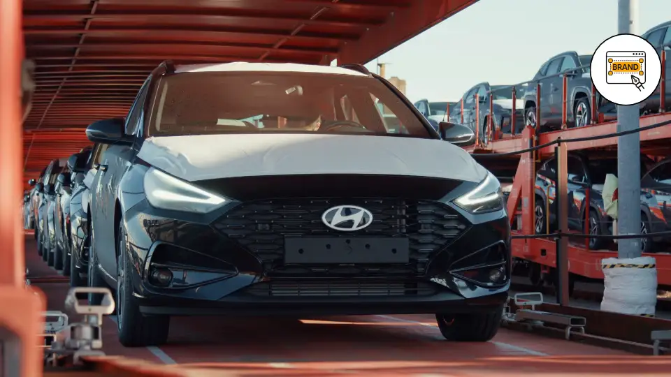 Hyundai vehicle on transport train, still from corporate brand story video production.