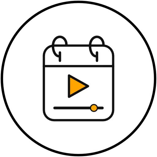 Calendar icon with play button and progress bar, symbolizing regular video content creation in Frankfurt